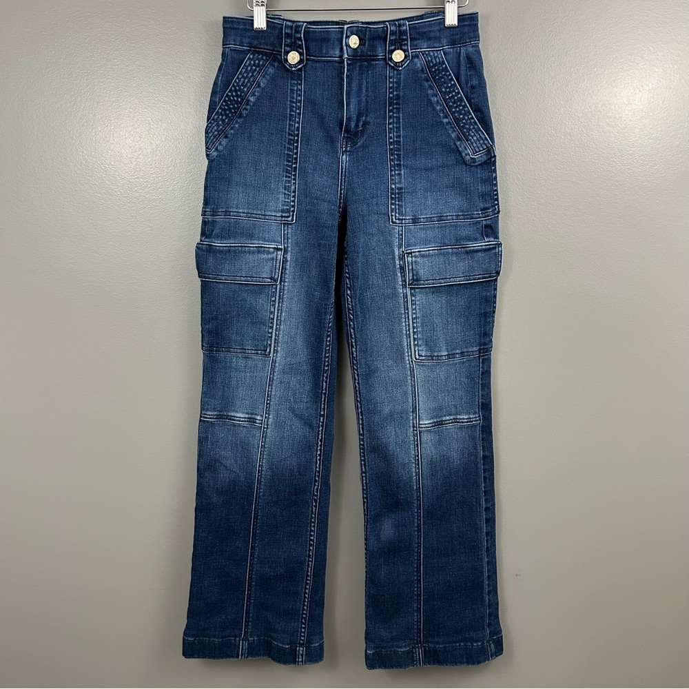 White House Black Market High Rise Wide Leg Cargo Jeans Size 2 - Picture 2 of 14